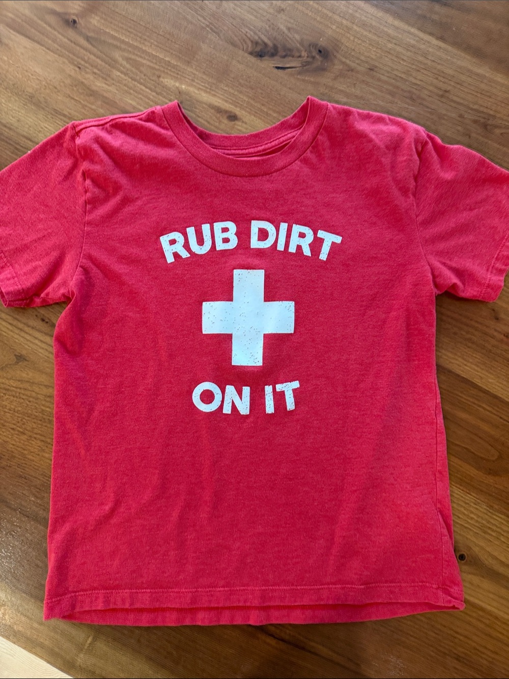Kids Red Graphic Tee with White Cross and Text